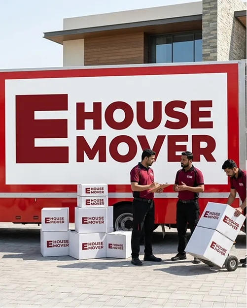 E House Mover Team Preparing Boxes for Safe Relocation
