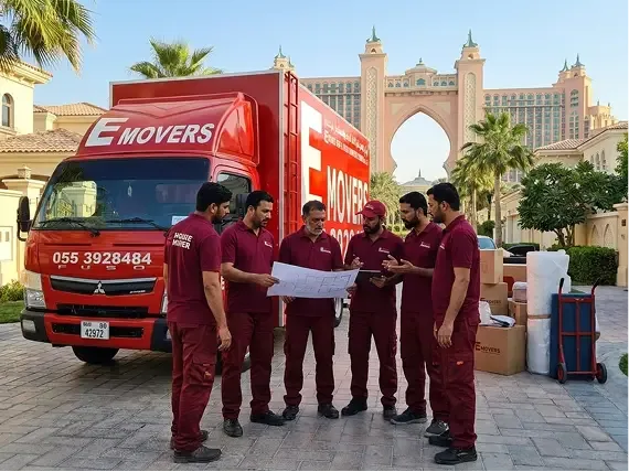 Movers team planning a relocation near Atlantis The Palm Dubai.