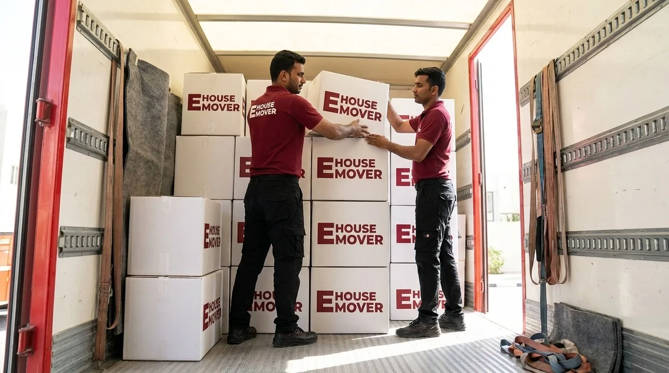 crew settling up boxes