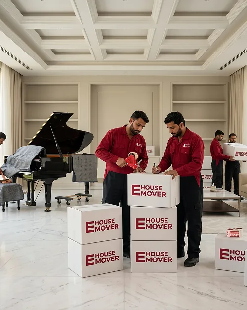 E House Mover Team Carefully Packing Items