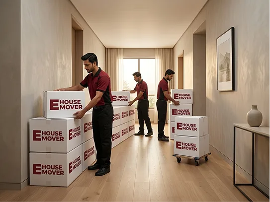 crew setting up boxes